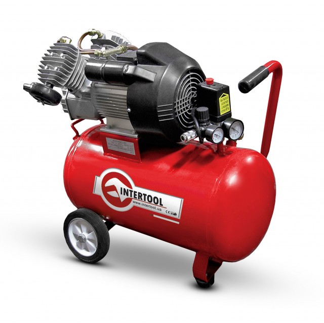 Компрессор 50 л, 3 кВт, 420 л/мин, 2 цилиндра. INTERTOOL PT-0007